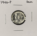 1940-P  Mercury Head Dime, Gem Uncirculated. (27218)