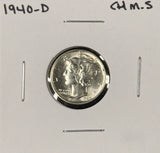 1940-D  Mercury Head Dime, Choice Uncirculated. (27220)