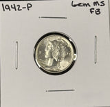 1942-P  Mercury Head Dime, Gem Uncirculated FSB. (27230)