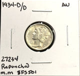 1934-D/D RPM FS501  Mercury Head Dime, Choice AU. (27234)
