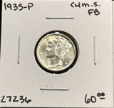1935-P  Mercury Head Dime, Choice Uncirculated FSB. (27236)