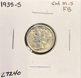1935-S  Mercury Head Dime, Choice Uncirculated FSB. (27240)