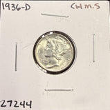 1936-D  Mercury Head Dime, Choice Uncirculated. (27244)