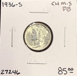 1936-S  Mercury Head Dime, Choice Uncirculated FSB. (27246)