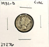 1931-D  Mercury Head Dime, Nicely Circulated (27276)