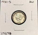 1931-S  Mercury Head Dime, Nice AU (27278)
