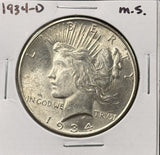 1934-D Peace Silver Dollar, Choice Uncirculated, White, (27342)