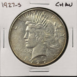 1927-S Peace Silver Dollar, Choice AU+, White, (27350)