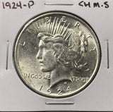 1924-P Peace Silver Dollar, Choice Uncirculated, White, (27370)