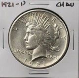 1921-P Peace Silver Dollar, Choice AU White, (27384)