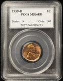 1959-D Lincoln Memorial Cent, MS66RD PCGS (27585)