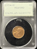 1934-D Lincoln Wheat Cent, MS65RD PCGS Rattler (27589)