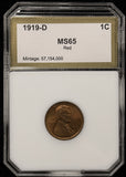 1919-D Lincoln Wheat Cent, MS65RD PCI Gold (27593) GS Bid= $960