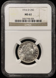 1916-D Barber Quarter, Flashy MS62 White NGC (27597)