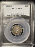 1909-S Barber Dime, XF40 PCGS (27605)