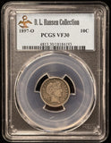 1897-O Barber Dime, Ex D.L Hansen VF30 PCGS (27609)