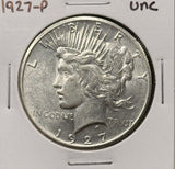 1927-P Peace Silver Dollar, Nice Uncirculated, White. (27674)