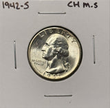 1942-P,D,S  Washington Quarter, 3 Coin Set, Choice Uncirculated. (27694)