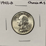 1942-P,D,S  Washington Quarter, 3 Coin Set, Choice Uncirculated. (27694)