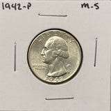 1942-P,D,S  Washington Quarter, 3 Coin Set, Choice Uncirculated. (27694)