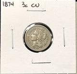 1874-P Nickel Three Cent, Nicely Circulated. (27782)