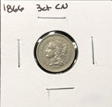 1866-P Nickel Three Cent, Nicely Circulated. (27796)