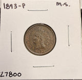 1893-P Indian Head Cent. Nice Uncirculated BN (27800)