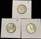 1943-P,D,S  Washington Quarter, 3 Coin Set, Choice Uncirculated. (27924)