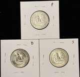 1948-P,D,S  Washington Quarter, 3 Coin Set, Choice Uncirculated. (27934)