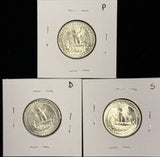 1950-P,D,S  Washington Quarter, 3 Coin Set, Choice Uncirculated. (27938)