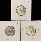 1951-P,D,S  Washington Quarter, 3 Coin Set, Choice Uncirculated. (27940)