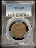 1848 Braided Hair Large Cent, Large Date, XF40 PCGS  (27978)