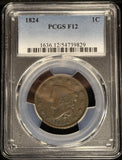 1824 Coronet Large Cent, Large Date, F12 PCGS  (27980)