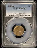 1919-S Lincoln Wheat Cent, MS62BN PCGS  (27990)