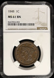 1848 Braided Hair Large Cent, Large Date, MS61BN NGC  (27992)