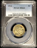 1914-P Buffalo Nickel, Gold Toned MS64 PCGS (28001)