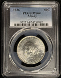 1936-P Albany Commemorative Half Dollar, MS64 PCGS White (28008)