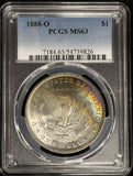 1888-O Morgan Silver Dollar, Rainbow Toning Rev. MS63 PCGS . (28012)