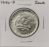 1946-P Iowa Commemorative Half Dollar, Unc Details, Ltly Cleaned. (28022)