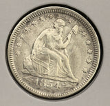 1854-P Seated Liberty Quarter, AU Details, Cleaned. (28185)