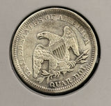 1854-P Seated Liberty Quarter, AU Details, Cleaned. (28185)