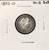 1892-O Barber Dime, Uncirculated Details. (28273)