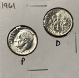1961-P,D  Roosevelt Dime Set, Choice Uncirculated White, (28335)