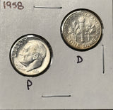 1958-P,D  Roosevelt Dime Set, Choice Uncirculated White, (28341)