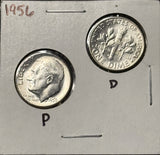 1956-P,D  Roosevelt Dime Set, Choice Uncirculated White, (28345)