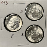 1953-P,D,S  Roosevelt Dime Set, Choice Uncirculated White, (28351)