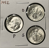1952-P,D,S  Roosevelt Dime Set, Choice Uncirculated White, (28353)