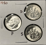 1950-P,D,S  Roosevelt Dime Set, Choice Uncirculated White, (28357)