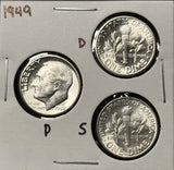 1949-P,D,S  Roosevelt Dime Set, Choice Uncirculated White, (28359)