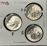 1948-P,D,S  Roosevelt Dime Set, Choice Uncirculated White, (28361)